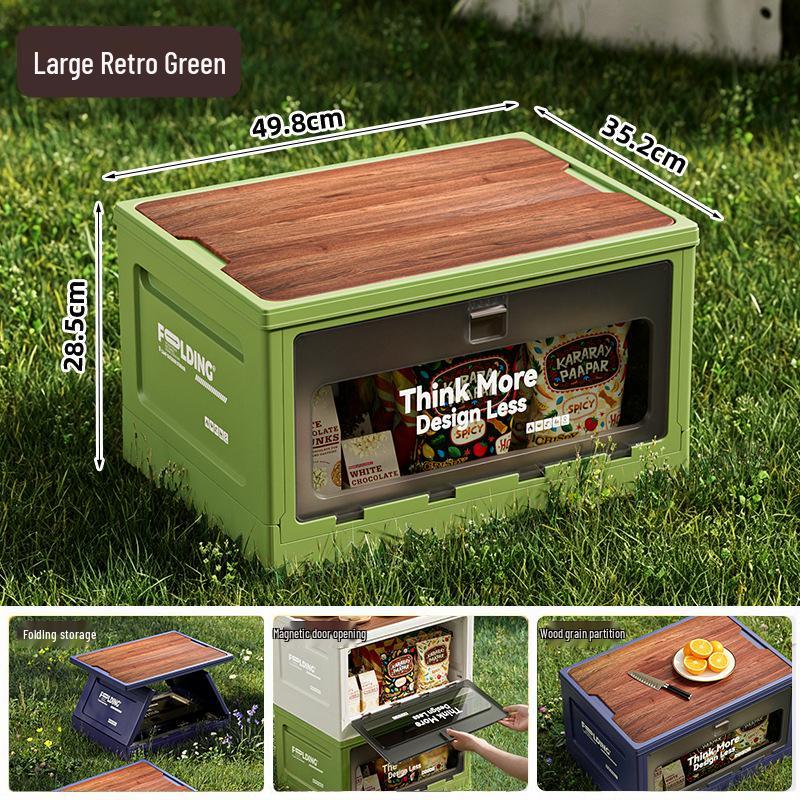 Extra Large Outdoor Storage Box: Side-Opening, Wood Lid, Foldable Camping & Car Trunk Organizer