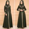 Kvinner Muslim Elegant Dress Abaya Dubai Kaftan Muslim Flowers Stamping Dress Langermet løs kjole