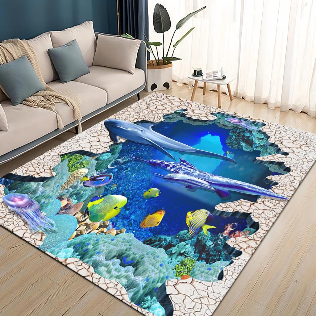 27 Style 3D Illusion Pattern Hallucination Underwater Dino Carpet Rug for Living Room Bedroom Home Sofa,kids Non-slip Floor Mat