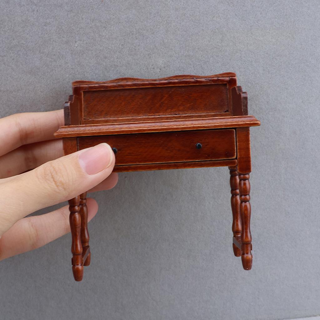 Children Safe 1/12 Miniature Study Desk with Functional Drawer Furniture For Doll House Decors And Imaginative Activity