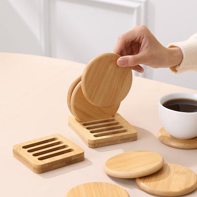 Bamboo Coaster Set Simple Creative Cup Holder Round Water Cup Insulation Pad Bamboo Tea Cup Holder Display Rack