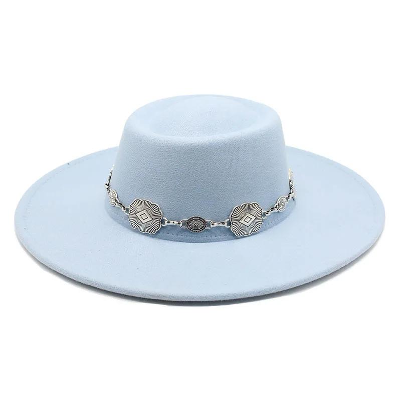 British Style Fedora Hats For Women 9.5CM Big Brim Luxury Belt Band Felt Jazz Hats Wedding Dress Formal Cap