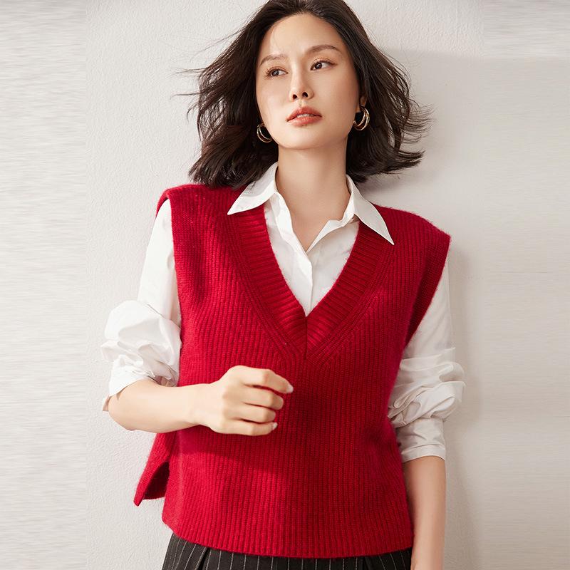 Lekasha Women's Cashmere V-Neck Sleeveless Knit Vest - Autumn/Winter Fashion