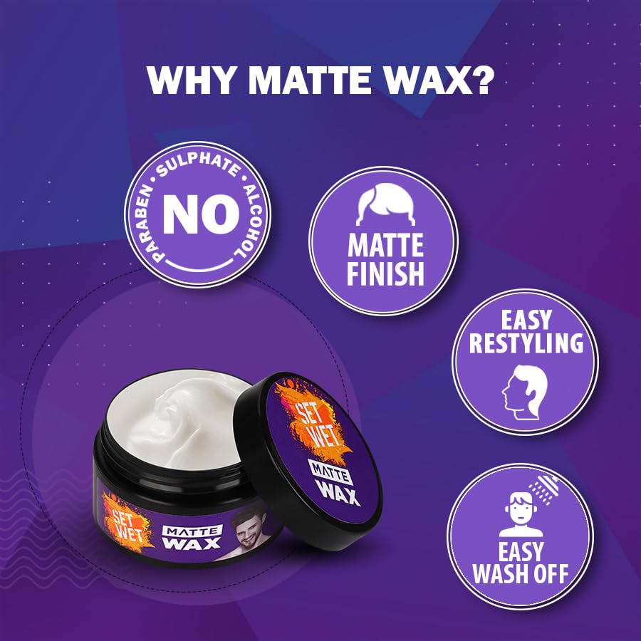 Set Wet Hair Wax For Men Matte Wax 60g + 25g Strong Hold Restylable Natural Finish
