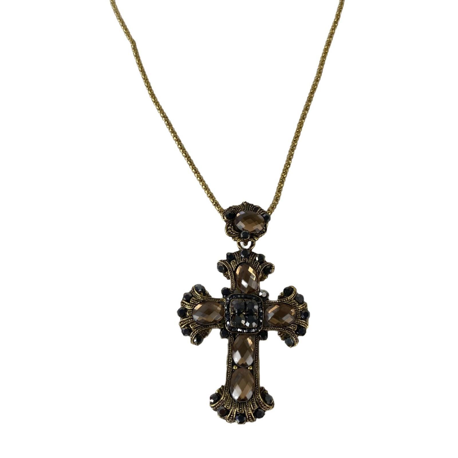 

Vintage dark wind cross necklace subculture gothic style long diamond-encrusted sweater chain niche sweet cool collarbone chain
