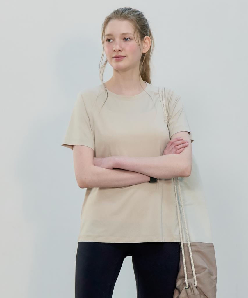 BASIC HOUSE Women'S Cool Breeze Raglan Round Short Sleeve T-Shirt Beige Lzts3223 (A Type)
