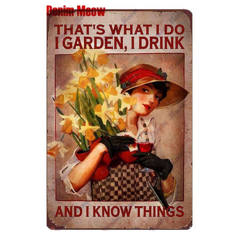 Vintage Turquoise Cat Metal Poster, I Drink Wine Wall Tin Sign, Retro Frogs, Wine Plate for Elf Bar, Pub and Garden Decor, WY52