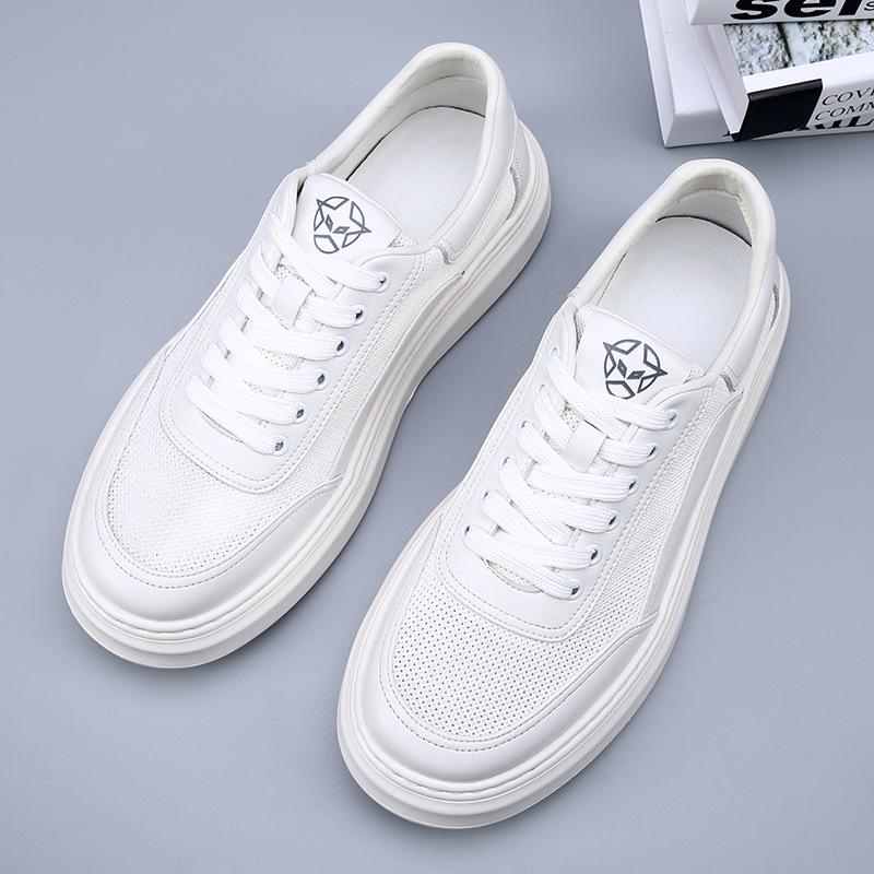 High-end men's shoes breathable thick-soled mesh sports casual shoes men's board shoes new leather white shoes