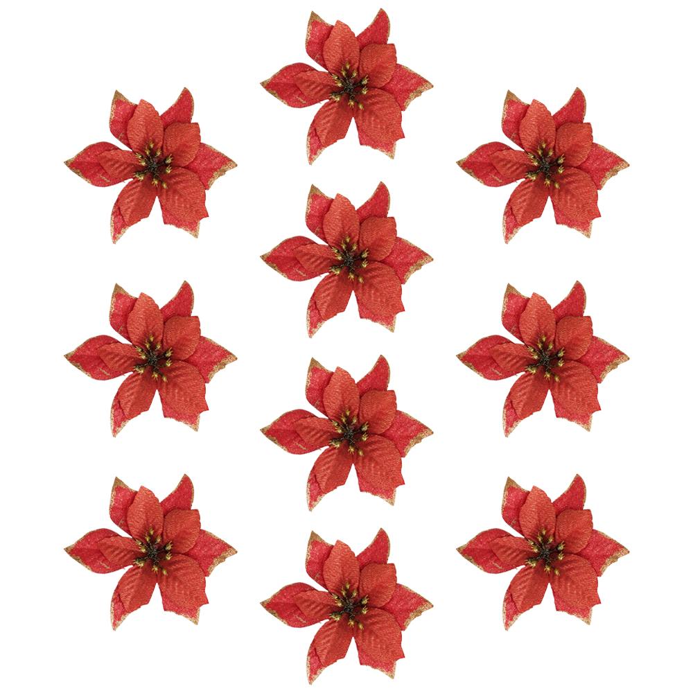 10 шт. Рождественские блестящие искусственные цветы, цветы пуансеттии, украшения для рождественской елки, свадебное торжество, декор для венка своими руками