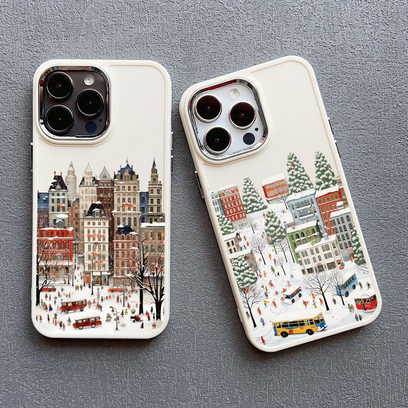 The City Winter Street Snow Scene Silicone Phone Case For iphone 13 12 11 Pro Max 16 15 14 Pro Max Plus XR XS X 7 8 SE2 Covers