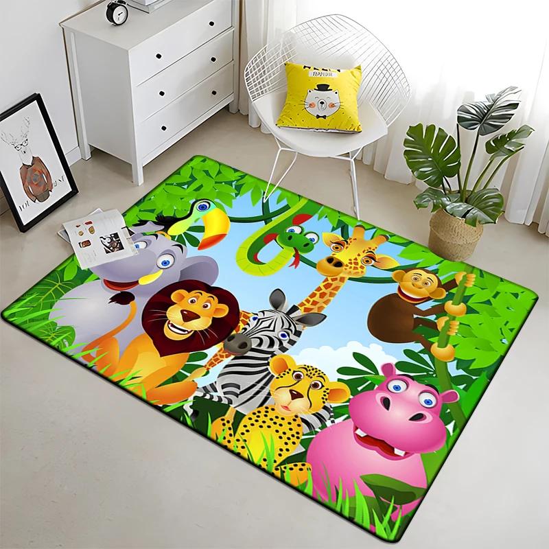 Cute Jungle Animal Carpet Area Rugs Anti-slip Doormat 3D Print Cartoon Animals Carpet for Living Room Bedroom Decor Child Gifts