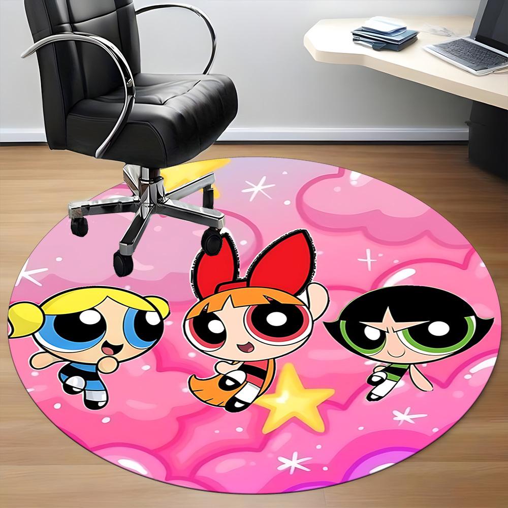 1pc Powerpuff Girls Chair Carpet for Office Non Slip, Machine Washable Rug for Office, Room Holiday Decor for Christmas, Birthday Polyester