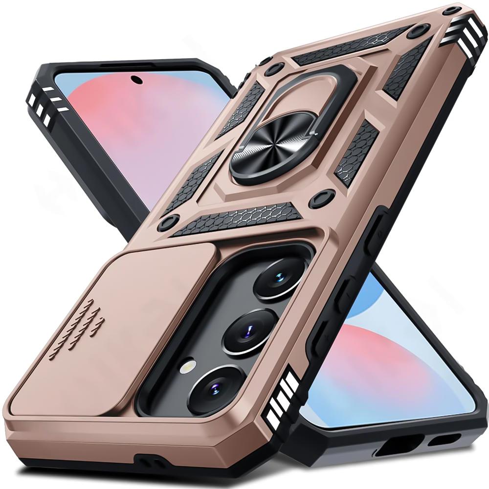 Military Armor Camera Slide Case For Samsung A16 A55 A35 A15 A53 A13 A73 A33 A52 A54 A34 A14 A24 Magnetic Ring Stand Phone Cover