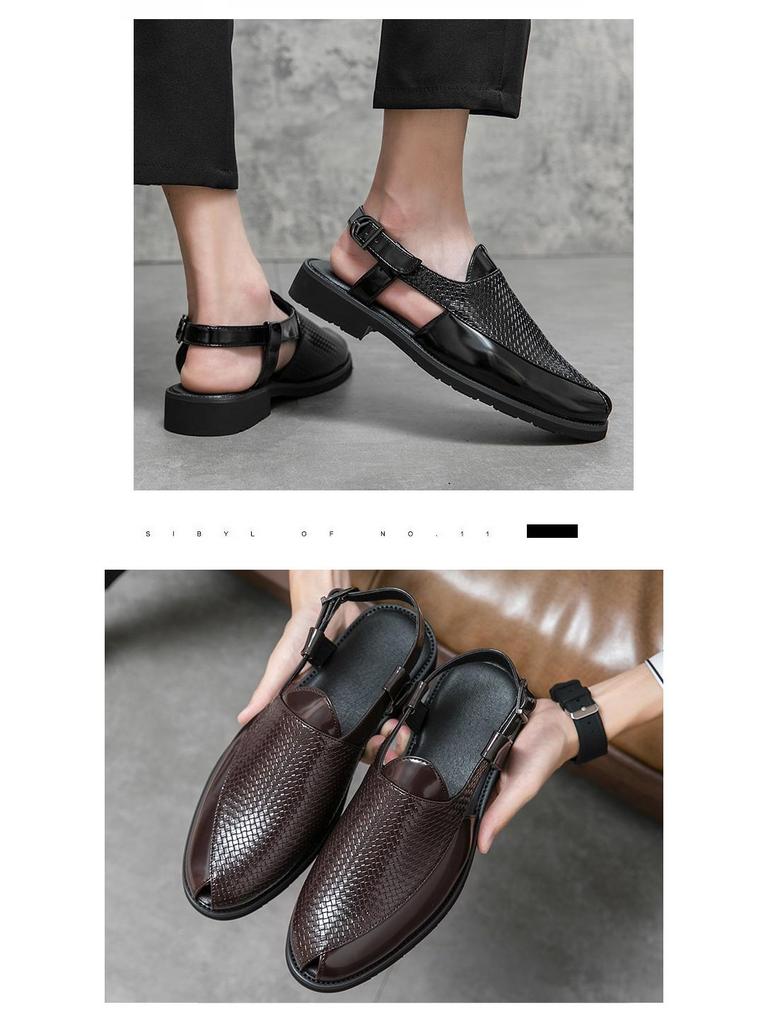 Summer Woven Leather Sandals for Men & Women - Plus Size, Solid Color Outdoor Beach Sandals