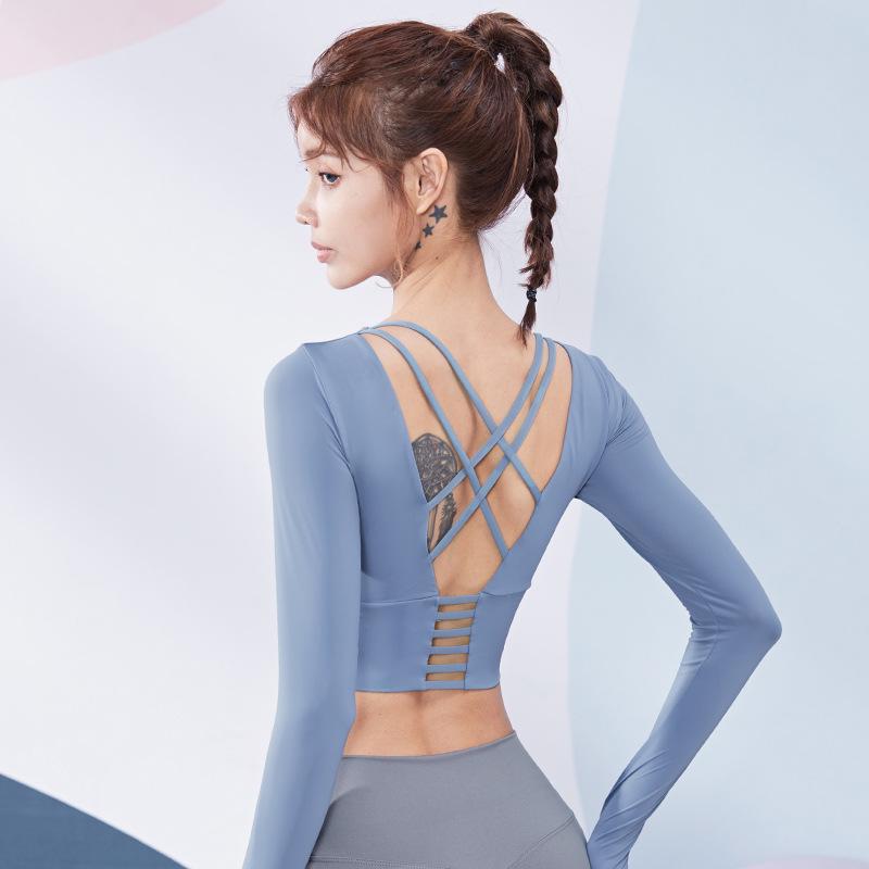 Women's Yoga Back Strap Bra Crop Top & Long Sleeve T-Shirt - Stretchy, Quick-Drying Fitness Wear