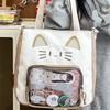 Y2K Cute Cat Ita Shoulder Bag Large Capacity Women Casual Crossbody Bag Kawaii Girl Transparent Pocket DIY Display Nylon Handbag