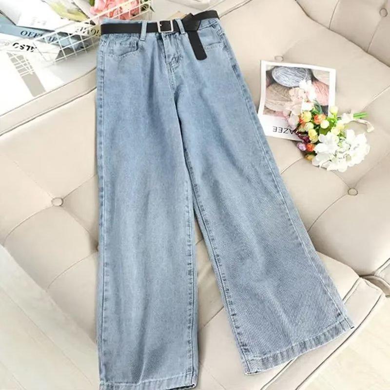Hong Kong-style Thin Wide-leg Pants Women's New Retro High-waisted Jeans Women's Floor-mopping Pants Casual Loose Straight Long Pants