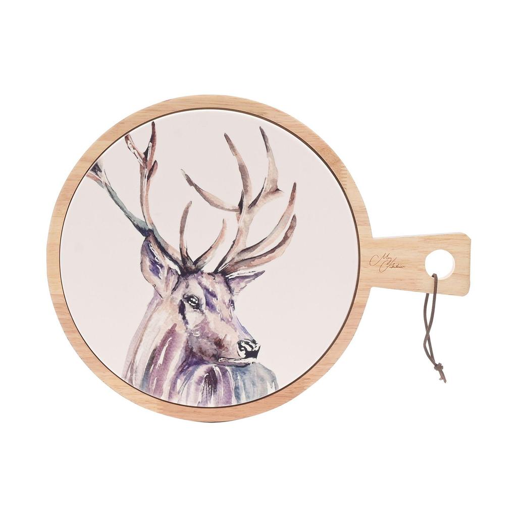 Meg Hawkins Rubber Wood & Ceramic Serving Board Stag 27 x 35 cms