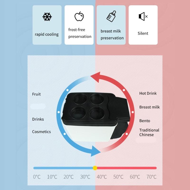 12V Auto Mini Fridge 6L Capacity Quiet Freshness Heating Portable 6 Liter Electric Freshness for Vehicles Camping Travel