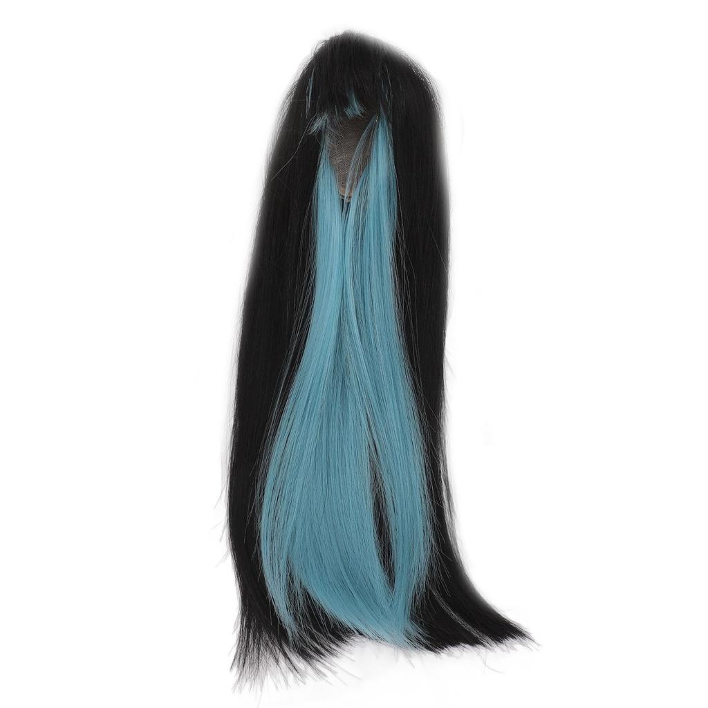 Straight Wig for Dolls, Dual Color High-Temperature Fiber Replacement Wig for 14 Scale Ball-Jointed Dolls (Black Lake Blue)