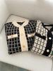 Women's Loose Houndstooth Knit Cardigan - Korean Style, Autumn 2026