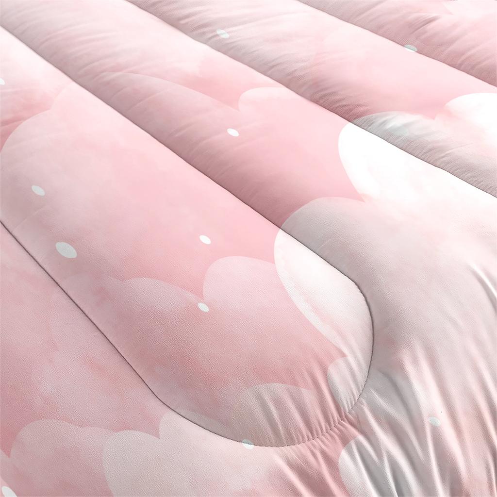 Pink Cloud Seagull Plush European Size Digital Print Bedding Three-piece Set