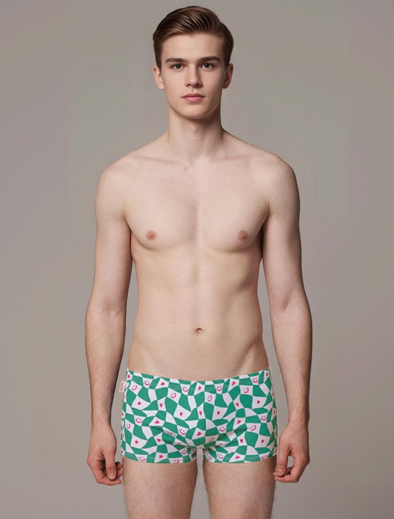 Toneidoseupocheu Smile Wave Short Square Middle Cut Green Swimsuit