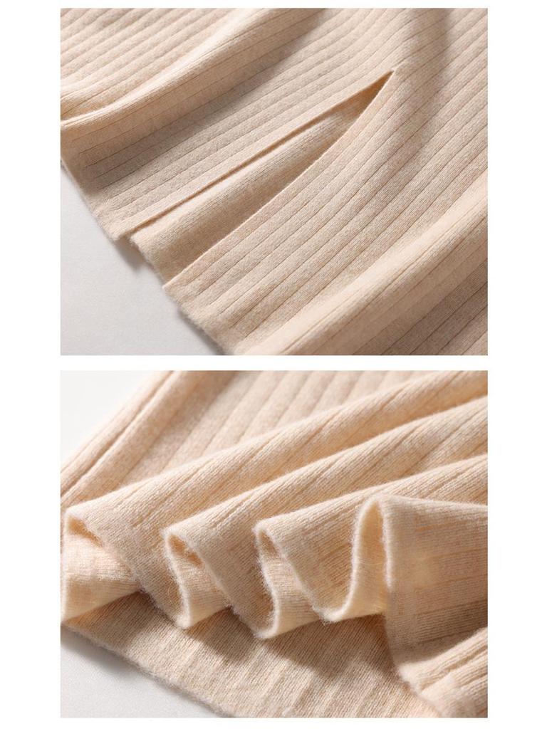 Women's High-Waist Knitted Bodycon Midi Skirt with Slit - Autumn/Winter 2024