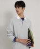 Binpolmen Collared Contrast Long Sleeve T-Shirt Light Gray