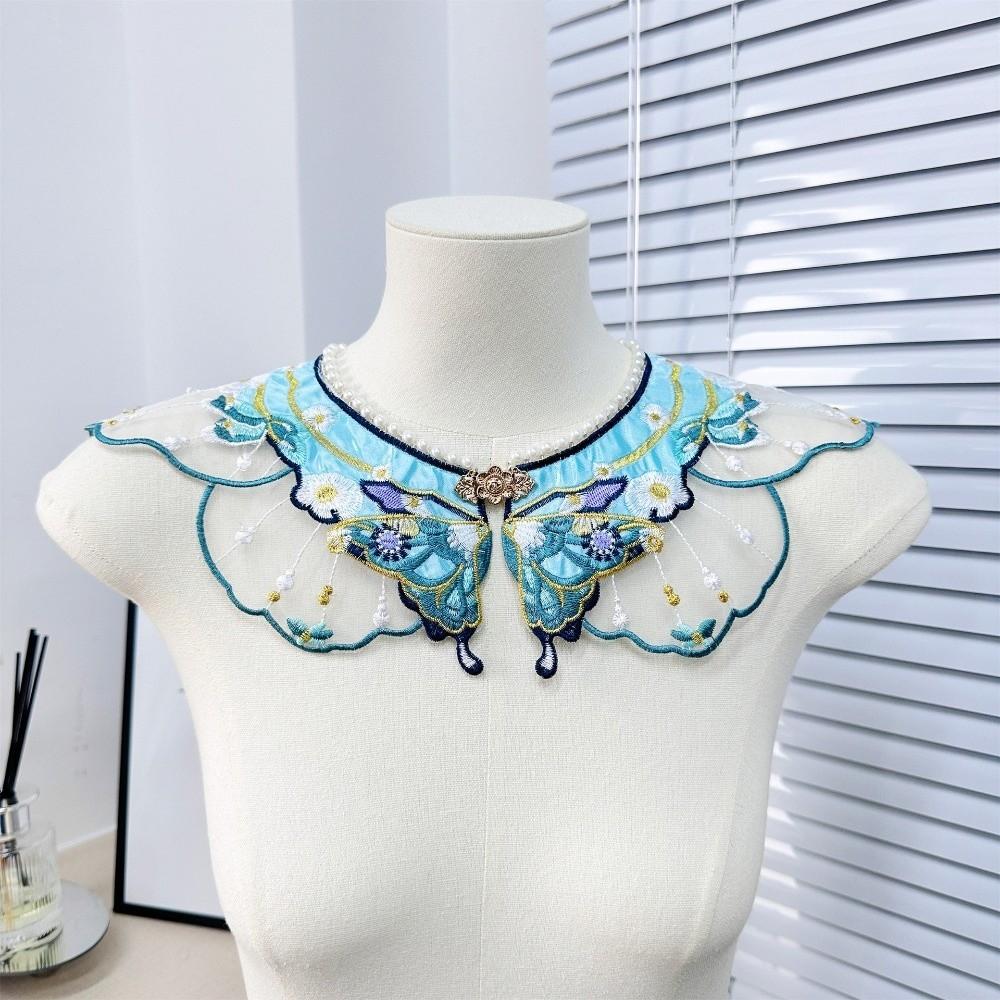 Embroidery Decoration Hanfu Shawl Butterfly Embroidery Detachable Collar False Floral Collar Traditional Style Handmade