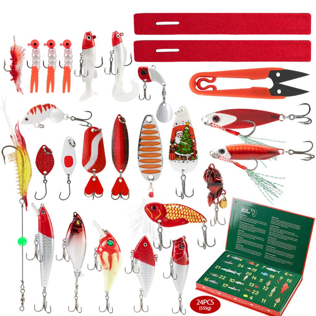 Merry Christmas Advent Calendar Fishing Christmas Countdown, Fishing Tackle Advent Calendar For Fish Adult Men Teen Boys 24-Day Countdown 24pcs