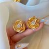 European & American Retro High-End Zirconia Flower Diamond Stud Earrings - Elegant Golden Design