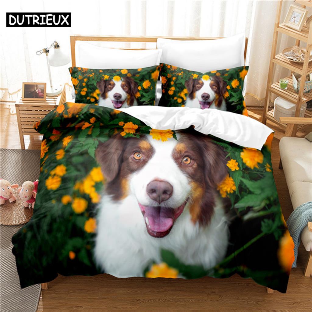 3D Digital Printing Fashion Design Cute Dog Bedding Set, Queen Size Duvet Cover Set