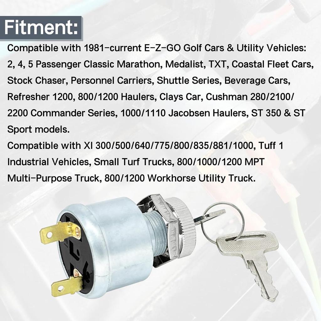 Ignition Switch and Key Replace 17421G1 17134G1 Fit for E-Z-GO EZGO Golf Cart 2 Terminals Carabiner