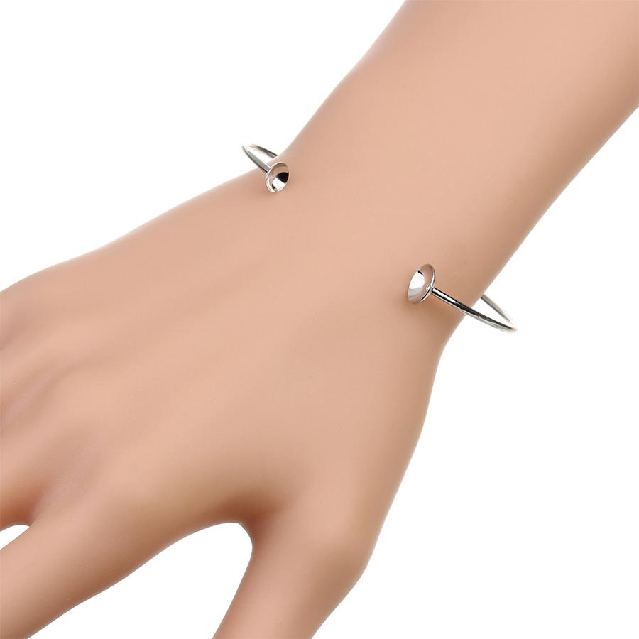 2pcs/lot Stainless Steel Open Bracelets Bangles Settings Cabochon Base Bezel Trays Fit Round Beads DIY Jewelry Making Fin
