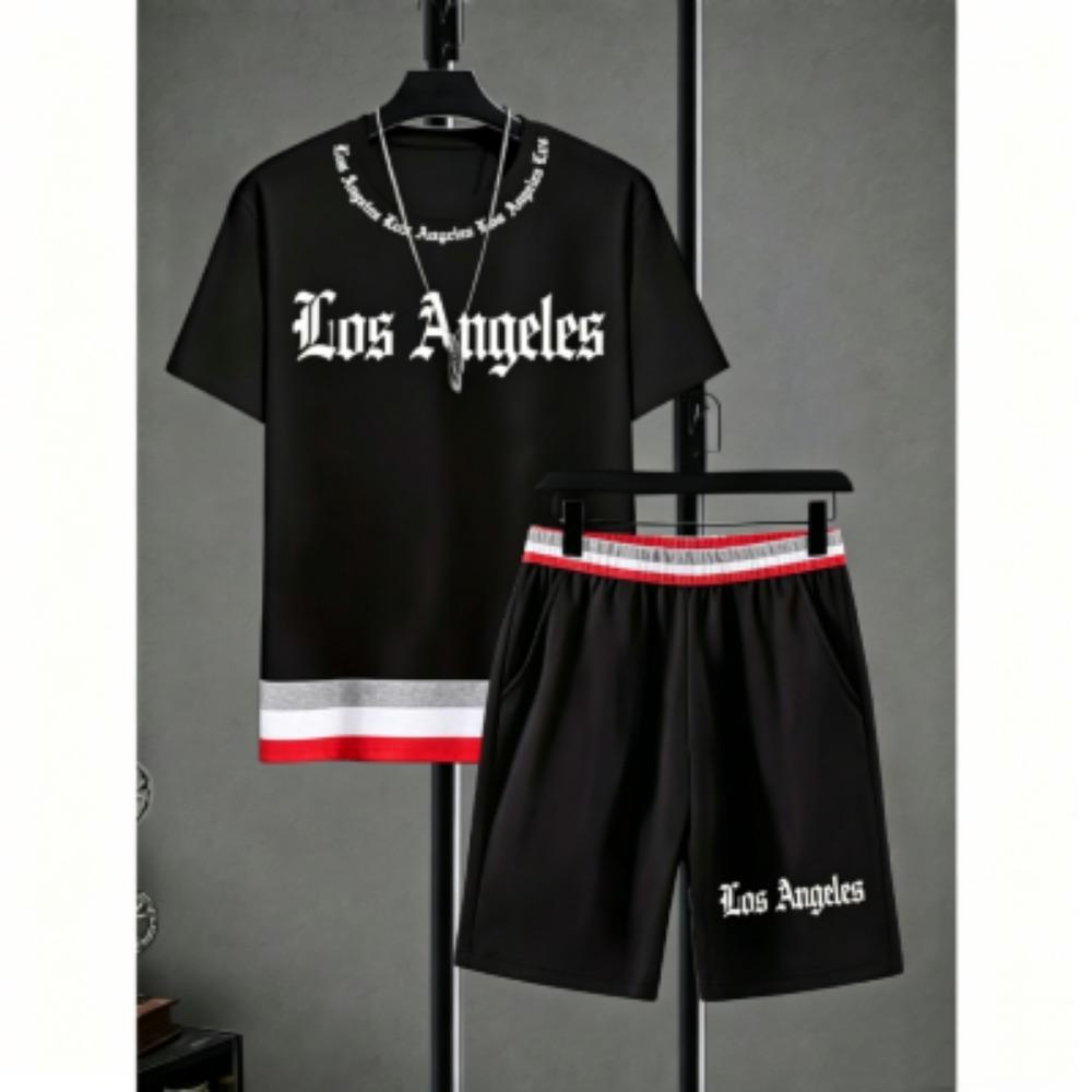 Men's Set Stripe Printed Men's T-shirt and Shorts 2 Piece Set Summer Casual Outdoor Men's and Women's T-shirt Sets