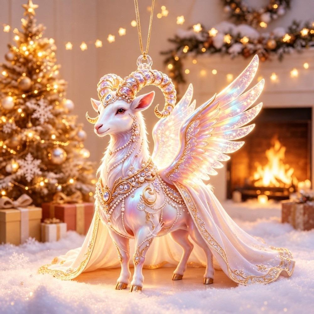 New 2D Flat Goat Hanging Ornament Shining Artificial Rhinestone Goat Pendant Simulation Acrylic Zodiac Goat Souvenir Bag Charms