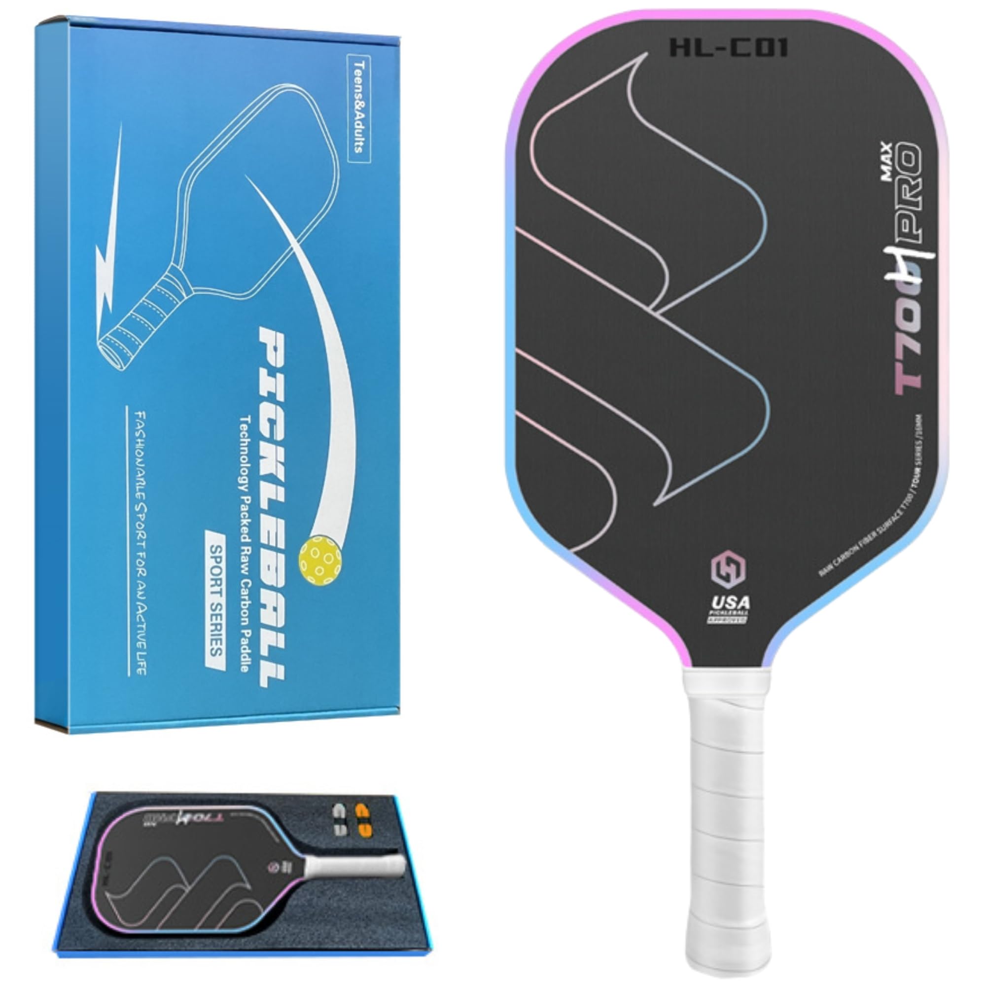 

COMFYIZM Carbon T700 Pickleball Paddle 16mm Honeycomb Core Spin-Focused Design Beginner to Intermediate Pink