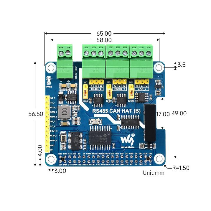 Raspberry Pi RS485 CAN HAT (B) 2-Ch RS485 1-Ch CAN Industrial Grade Isolation Protection for Raspberry Pi