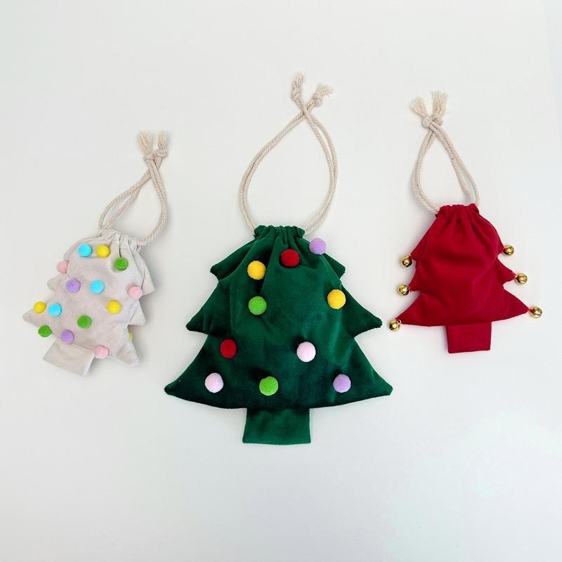 2026 New Atmosphere Christmas Tree Shaped Drawstring Gift Bags Christmas Tree Decoration Gift Bags