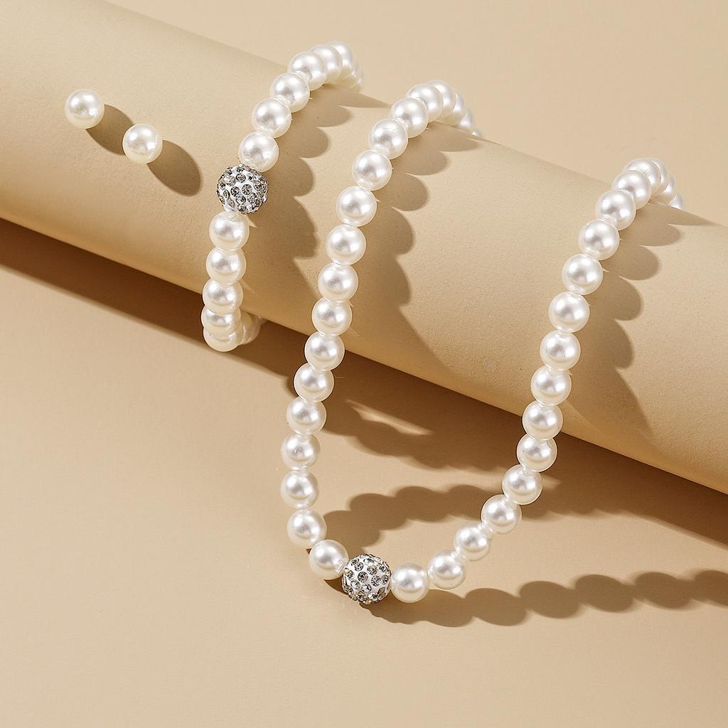 Imitation Pearl Necklace Women Elegant Necklaces Bracelet Earrings for Ladies Party  Accessories Adult  Jewelry Set