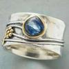 Women Fashion Sea Blue Drop Ring Leaves and Flowers Double-color Rings 5-10