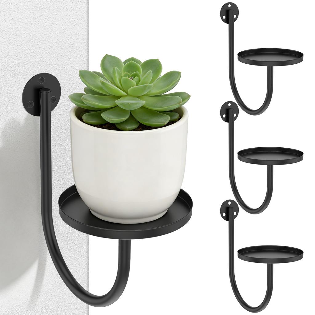 3Pcs Wall Mounted Flowerpot Holder Metal Planter Hook Bonsai Hanging Basket Planter Pot Stand Indoor Outdoor Gardening Decor
