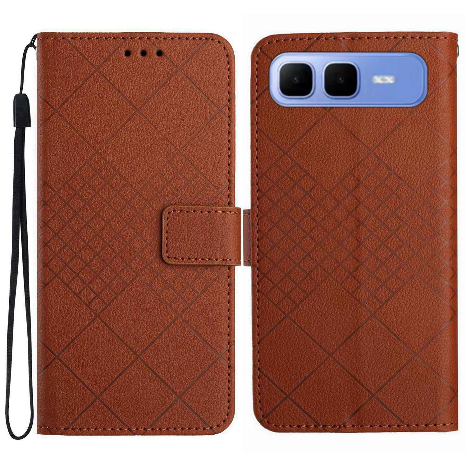 

For Infinix Smart 10 Plus Case Wallet Imprint PU Leather Flip Folio Phone Cover Brown