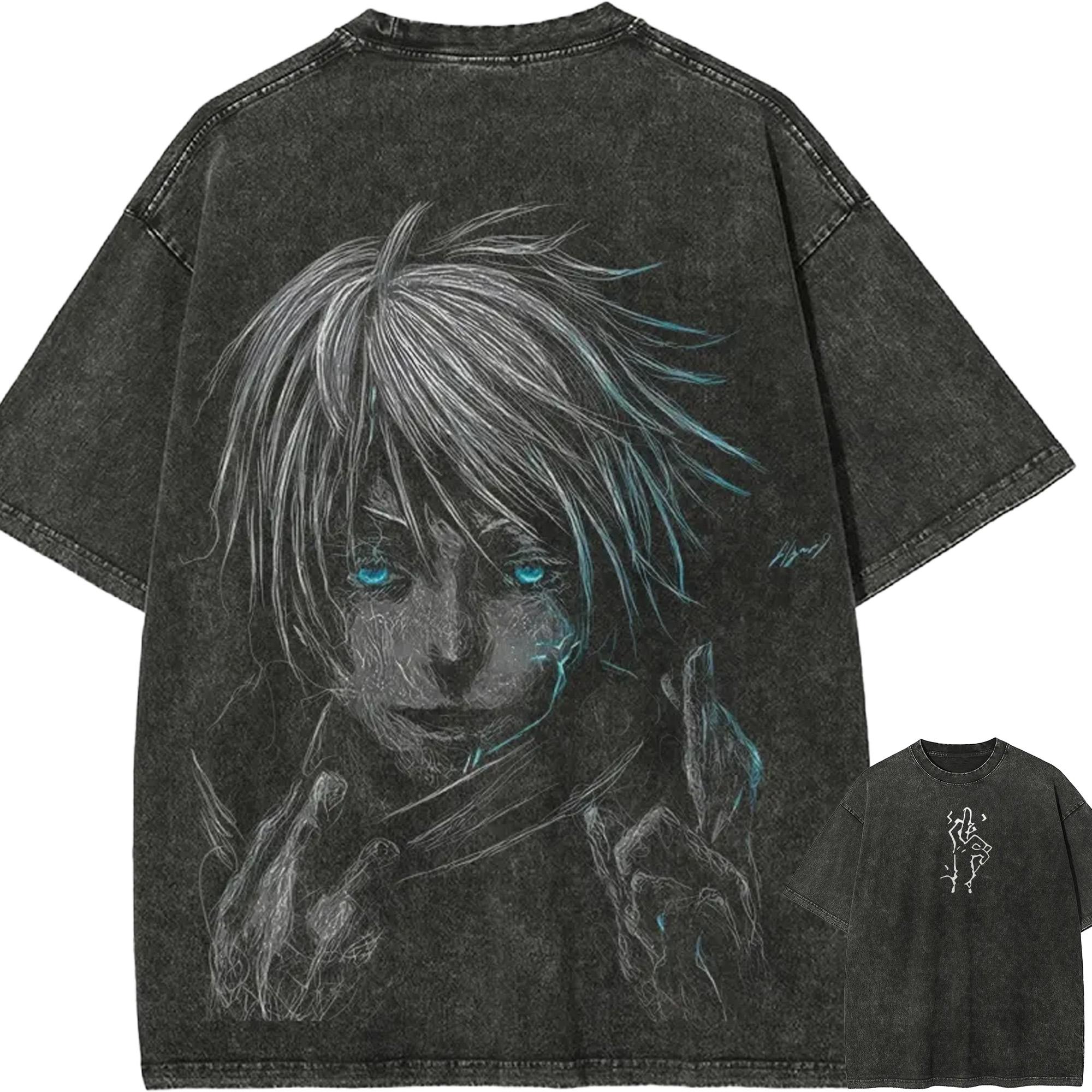 

Gojo Satoru Six Eyes Tshirt Jujutsu Kaisen Blue Glow Tee Vintage Washed Oversized Retro Anime Harajuku Men Streetwear Clothes M