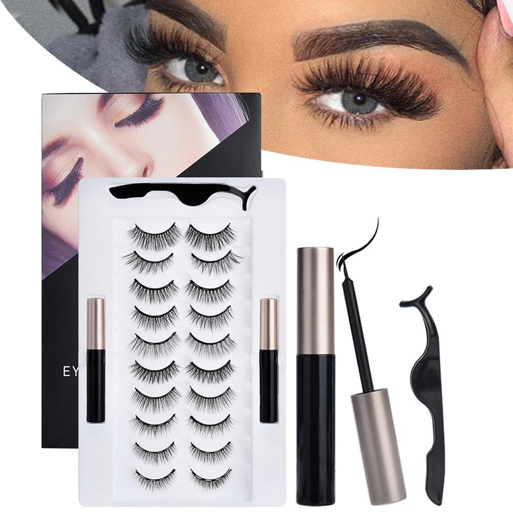 10 Pairs Magnetic False Eyelashes with Magnetic Eyeliner Magnetic Eyelashes Kit Reusable and No Glue Needed Eyelashes Set