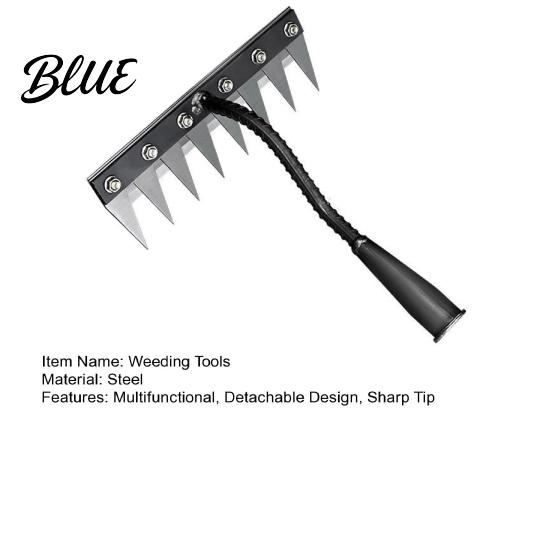 Compact Garden Rake Weeding with Sharp Tines Manganese Steel Head Weeder Rakes for Loosening Tip Soil & Removing Weeds Detachable Tool Yard Farm Use