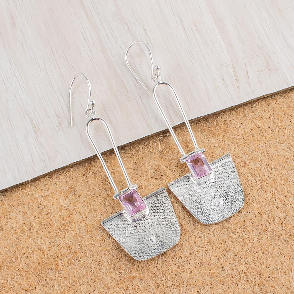 Morganite Gemstone 925 Sterling Silver Handcrafted Jewelry Dangle Earrings 2.2" EE-68-2