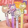 12pcs/Lot Cute Cat Diamond Ballpoint Pen Creative Cat Tail Ball Pens Kawaii Kitten Blue Ink Writing Pen School Office Stationery