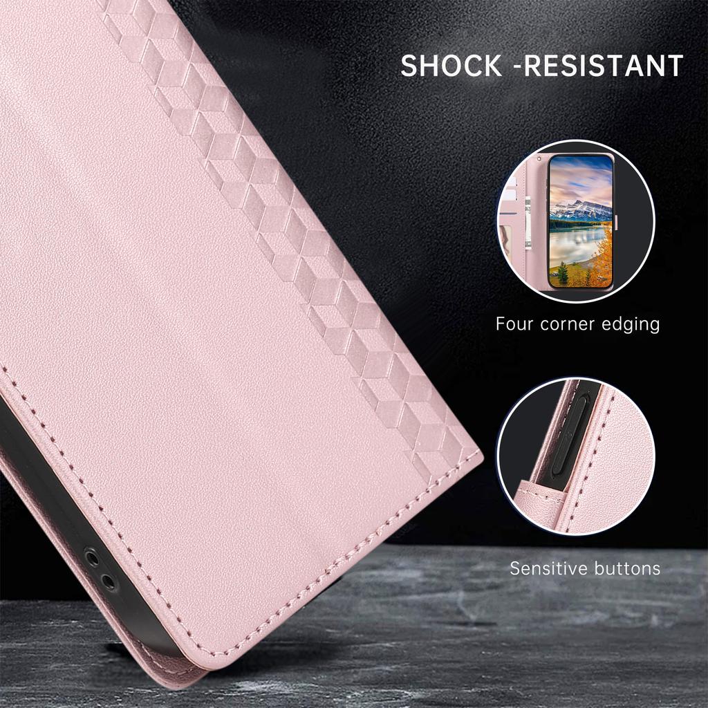 For Samsung Galaxy S25+/S24+ Case 3D Rhombus Grid Imprinted Wallet Leather Phone Cover with Lanyard